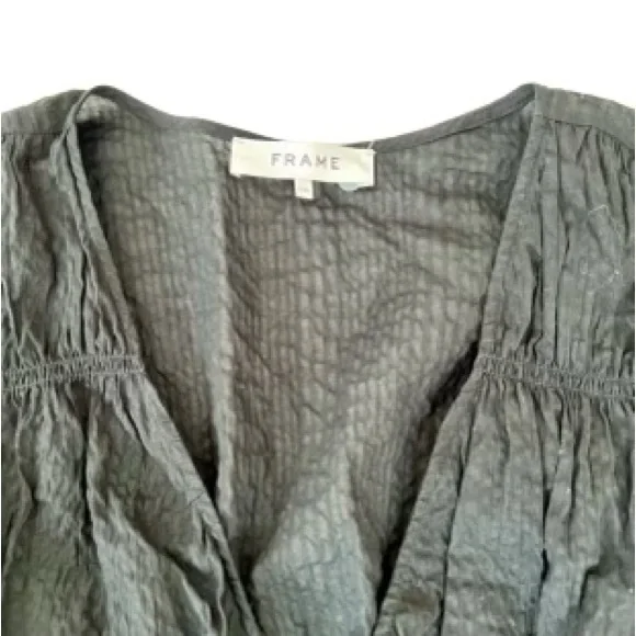 Frame Ruched V-Neck Sleeveless Black Blouse Women’s Size Large - Picture 6 of 7